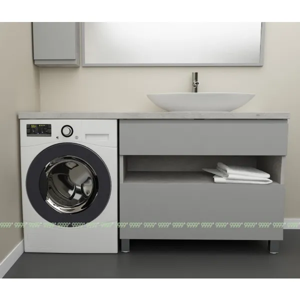 Тумба Дана Оптима 100 напольная (цвет бетон чикаго/оникс серый) под столешницу 160 см над стиральной машиной