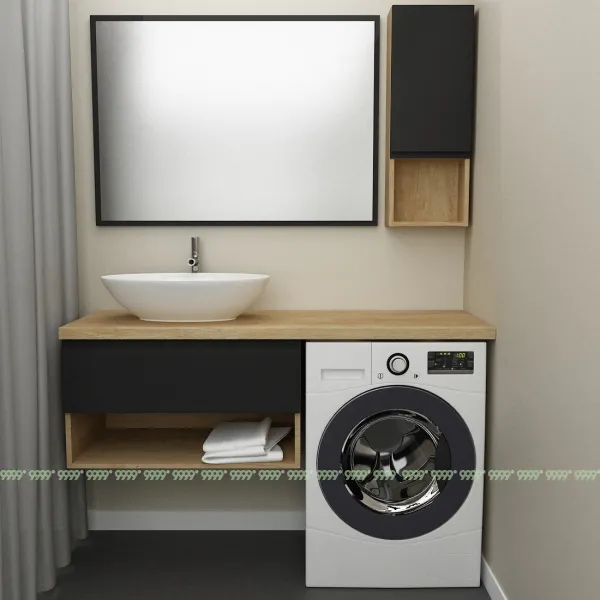 Тумба Дана Оптима 80 подвесная (дуб/черный) под столешницу 140 см над стиральной машиной