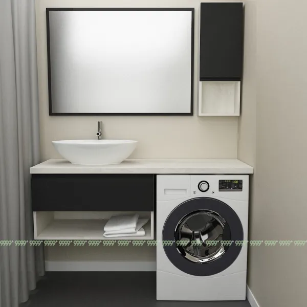 Тумба Дана Оптима 70 подвесная (сосна касцина/черный) под столешницу 130 см над стиральной машиной