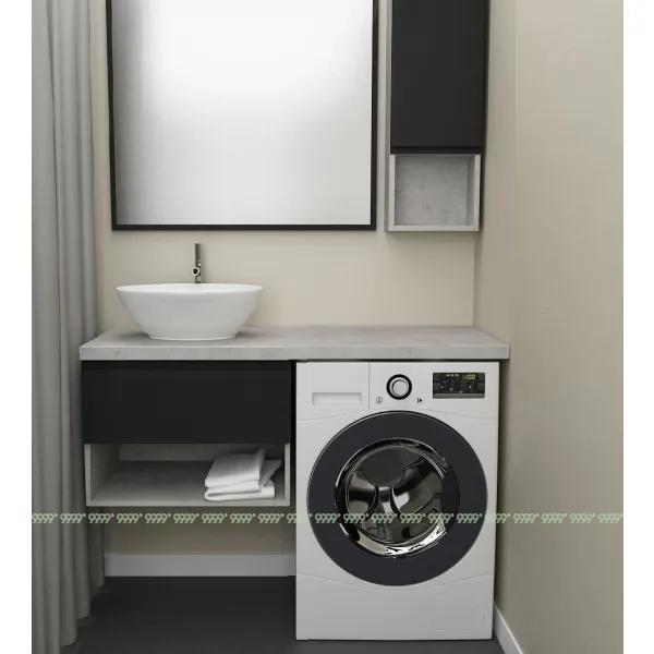 Тумба Дана Оптима 50 подвесная (цвет бетон чикаго/черный) под столешницу 110 см над стиральной машиной