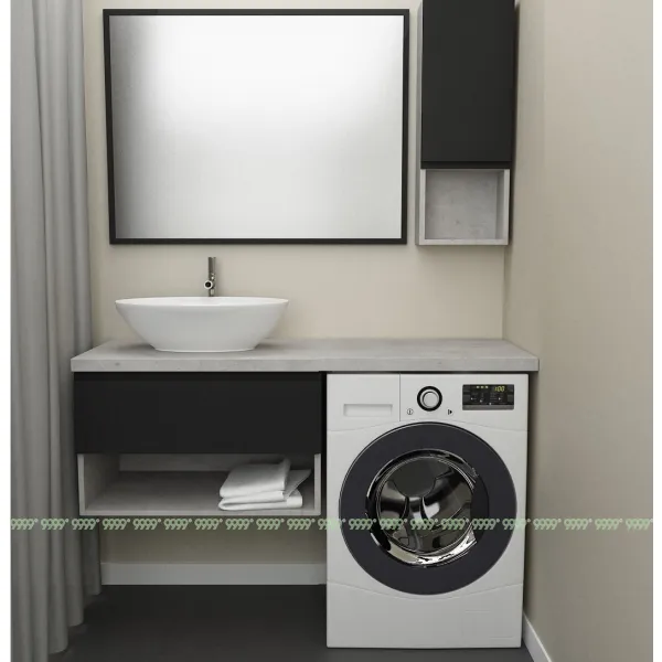 Тумба Дана Оптима 70 подвесная (цвет бетон чикаго/черный) под столешницу 130 см над стиральной машиной