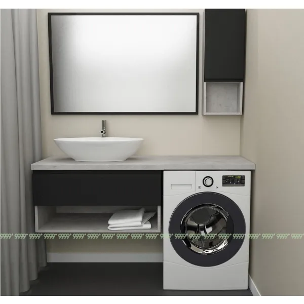 Тумба Дана Оптима 90 подвесная (цвет бетон чикаго/черный) под столешницу 150 см над стиральной машиной