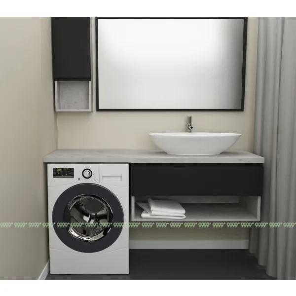 Тумба Дана Оптима 100 подвесная (цвет бетон чикаго/черный) под столешницу 160 см над стиральной машиной