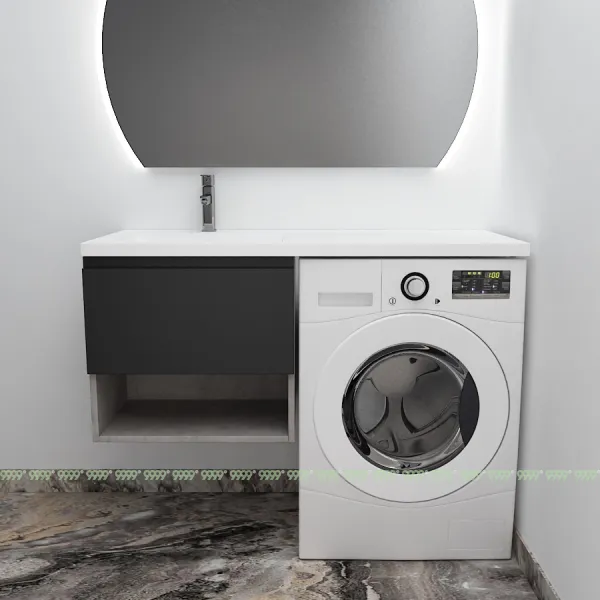 Тумба с умывальником Дана Оптима Люкс 110 подвесная (чаша слева) цвет бетон чикаго/черный