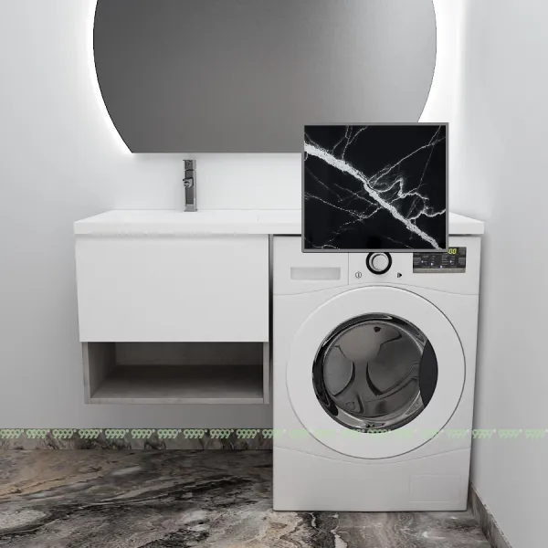 Тумба с умывальником Дана Оптима Люкс 120 подвесная (чаша слева) цвет бетон чикаго/белый/черный мрамор