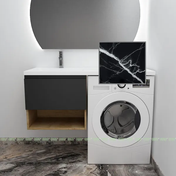 Тумба с умывальником Дана Оптима Люкс 130 подвесная (чаша слева) цвет дуб/черный/черный мрамор