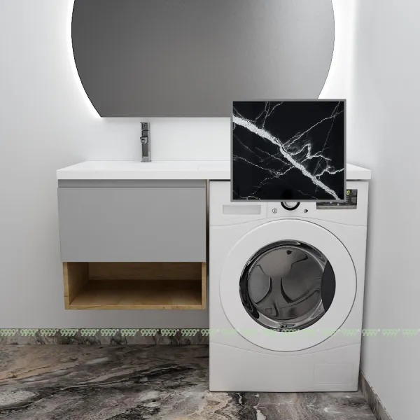 Тумба с умывальником Дана Оптима Люкс 110 подвесная (чаша слева) цвет дуб/оникс серый/черный мрамор