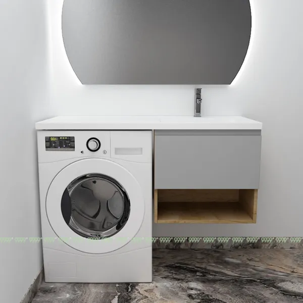 Тумба с умывальником Дана Оптима Люкс 110 подвесная (чаша справа) цвет дуб/оникс серый