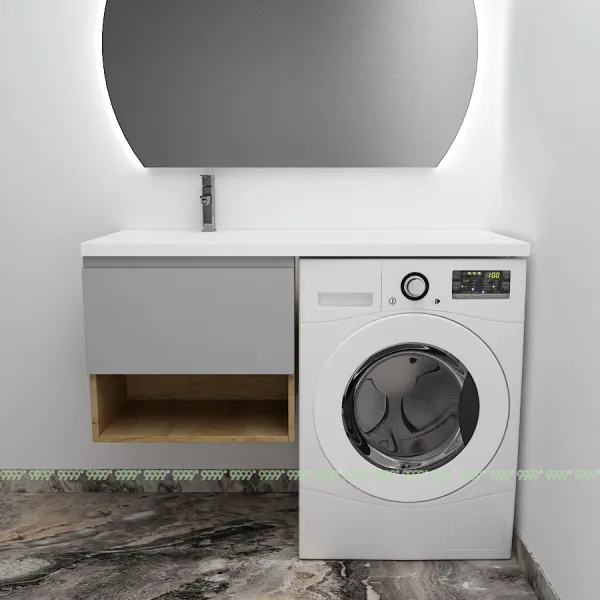 Тумба с умывальником Дана Оптима Люкс 110 подвесная (чаша слева) цвет дуб/оникс серый/белый мрамор