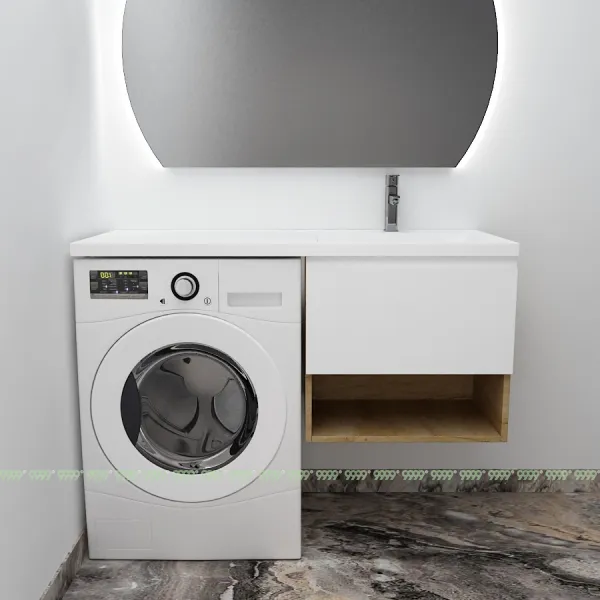 Тумба с умывальником Дана Оптима Люкс 130 подвесная (чаша справа) цвет дуб/белый