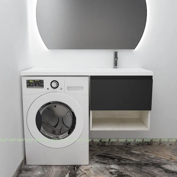 Тумба с умывальником Дана Оптима Люкс 130 подвесная (чаша справа) цвет сосна касцина/черный