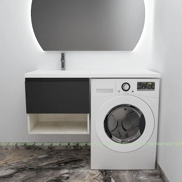 Тумба с умывальником Дана Оптима Люкс 110 подвесная (чаша слева) цвет сосна касцина/черный