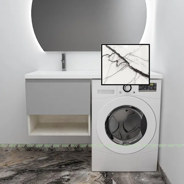 Тумба с умывальником Дана Оптима Люкс 110 подвесная (чаша слева) цвет сосна касцина/оникс серый/белый мрамор