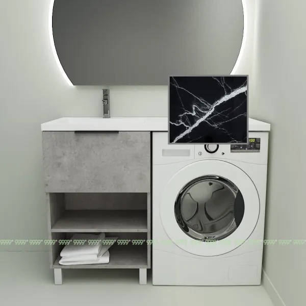 Тумба с умывальником Дана Оптима Люкс 120 напольная (чаша слева) цвет бетон чикаго/черный мрамор