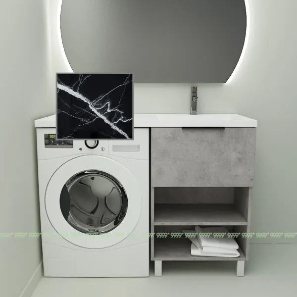 Тумба с умывальником Дана Оптима Люкс 120 напольная (чаша справа) цвет бетон чикаго/черный мрамор