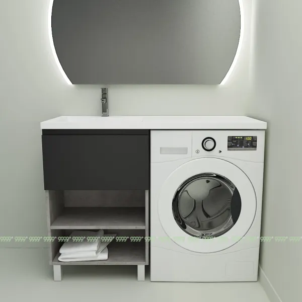 Тумба с умывальником Дана Оптима Люкс 130 напольная (чаша слева) цвет бетон чикаго/черный