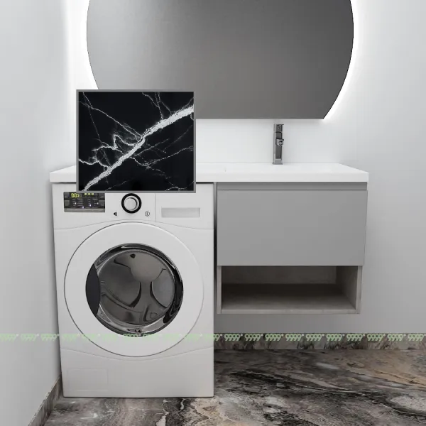 Тумба с умывальником Дана Оптима Люкс 130 подвесная (чаша справа) цвет бетон чикаго/оникс серый/черный мрамор