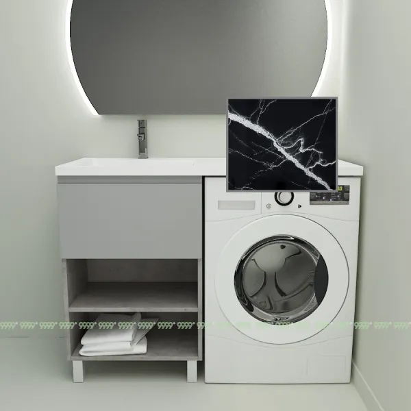 Тумба с умывальником Дана Оптима Люкс 130 напольная (чаша слева) цвет бетон чикаго/оникс серый/черный мрамор