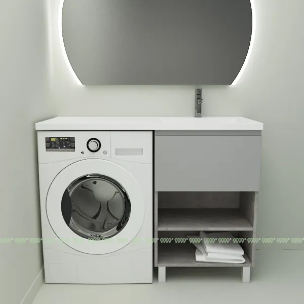 Тумба с умывальником Дана Оптима Люкс 100 напольная (чаша справа) цвет бетон чикаго/оникс серый