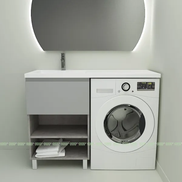 Тумба с умывальником Дана Оптима Люкс 120 напольная (чаша слева) цвет бетон чикаго/оникс серый