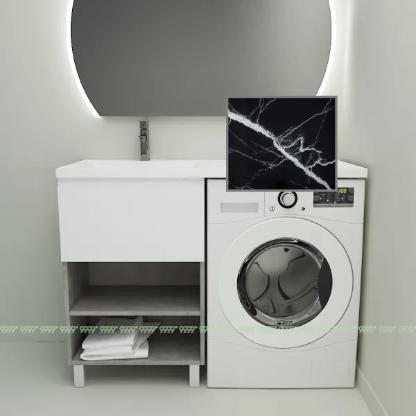 Тумба с умывальником Дана Оптима Люкс 130 напольная (чаша слева) цвет бетон чикаго/белый/черный мрамор