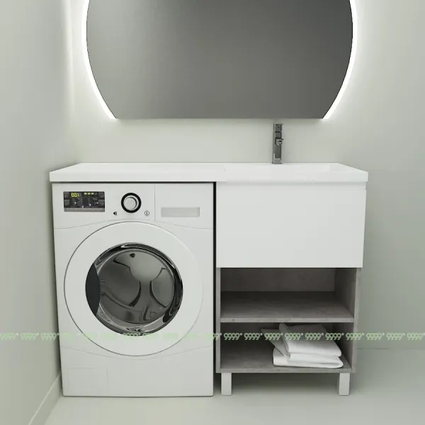 Тумба с умывальником Дана Оптима Люкс 120 напольная (чаша справа) цвет бетон чикаго/белый