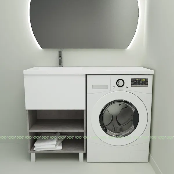 Тумба с умывальником Дана Оптима Люкс 120 напольная (чаша слева) цвет бетон чикаго/белый/белый мрамор