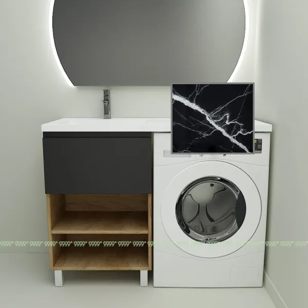 Тумба с умывальником Дана Оптима Люкс 120 напольная (чаша слева) цвет дуб/черный/черный мрамор