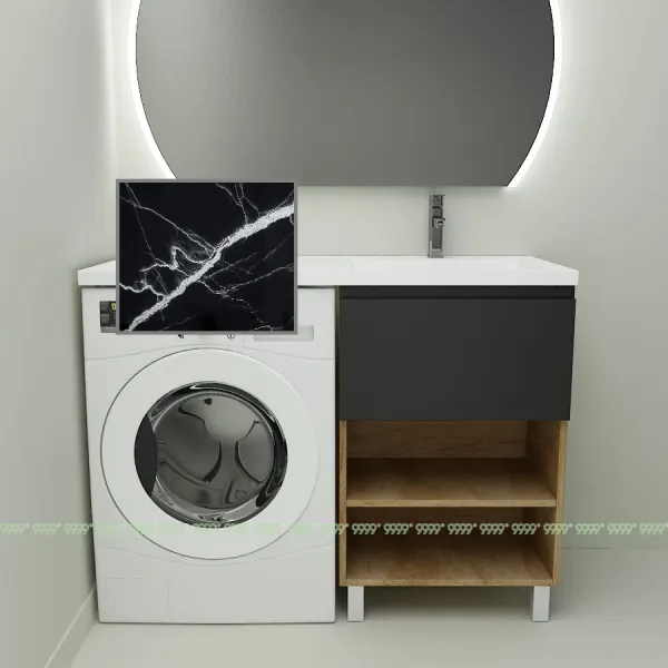 Тумба с умывальником Дана Оптима Люкс 130 напольная (чаша справа) цвет дуб/черный/черный мрамор