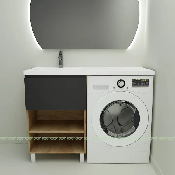 Тумба с умывальником Дана Оптима Люкс 110 напольная (чаша слева) цвет дуб/черный