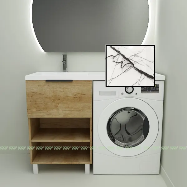 Тумба с умывальником Дана Оптима Люкс 110 напольная (чаша слева) цвет дуб/белый мрамор