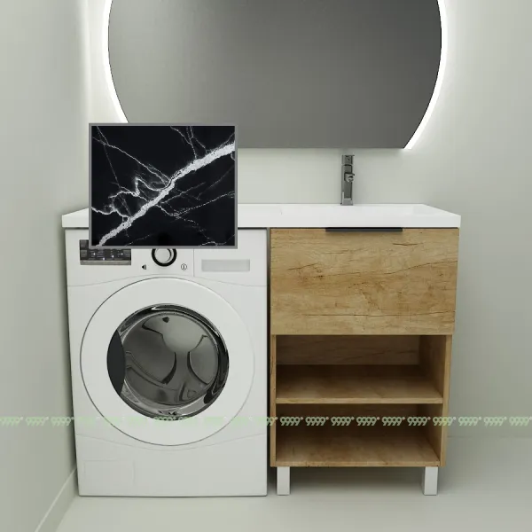 Тумба с умывальником Дана Оптима Люкс 110 напольная (чаша справа) цвет дуб/черный мрамор