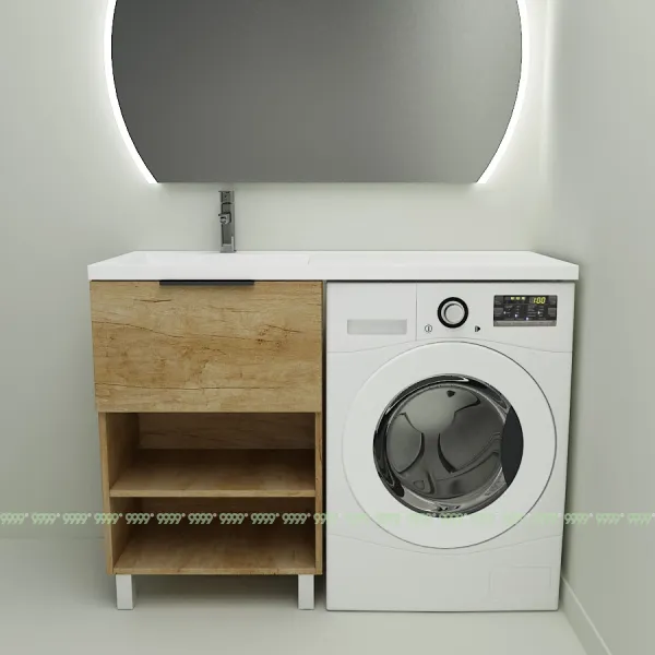 Тумба с умывальником Дана Оптима Люкс 120 напольная (чаша справа) цвет дуб/белый мрамор