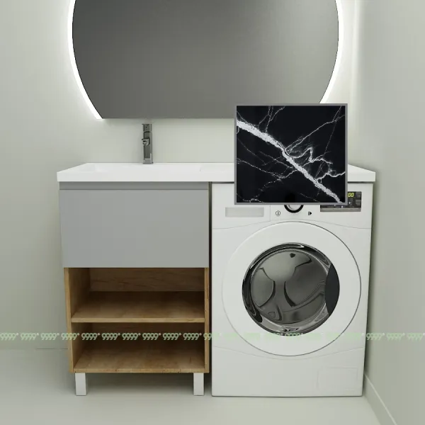 Тумба с умывальником Дана Оптима Люкс 120 напольная (чаша слева) цвет дуб/оникс серый/черный мрамор