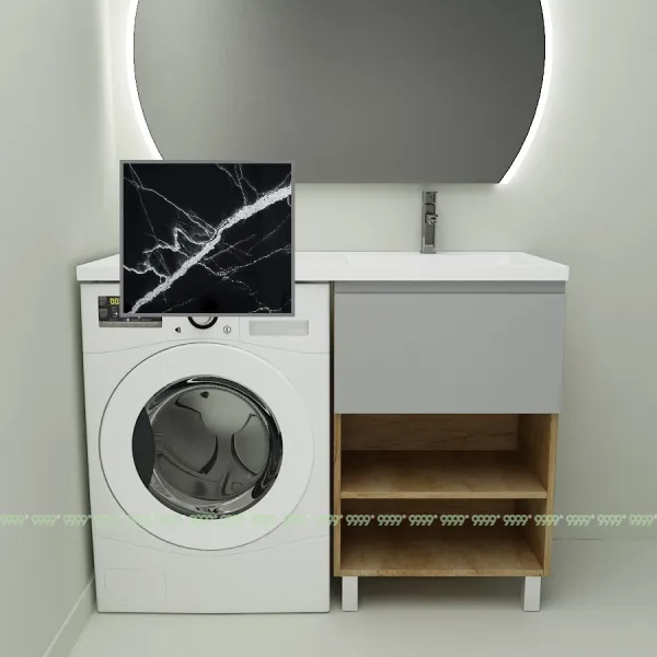 Тумба с умывальником Дана Оптима Люкс 120 напольная (чаша справа) цвет дуб/оникс серый/черный мрамор