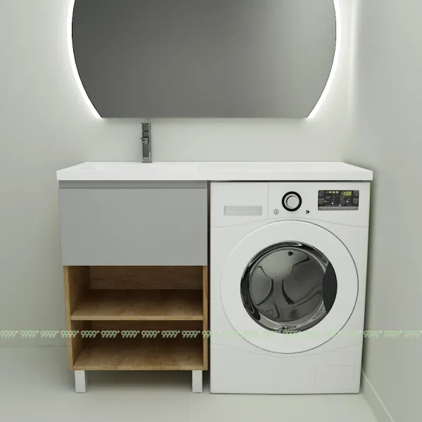 Тумба с умывальником Дана Оптима Люкс 130 напольная (чаша слева) цвет дуб/оникс серый