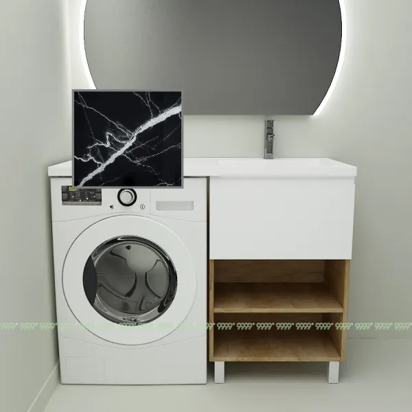 Тумба с умывальником Дана Оптима Люкс 120 напольная (чаша справа) цвет дуб/белый/черный мрамор