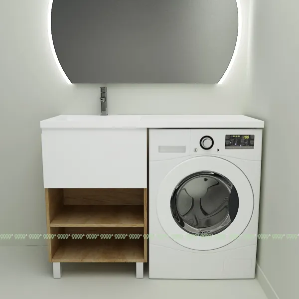 Тумба с умывальником Дана Оптима Люкс 110 напольная (чаша справа) цвет дуб/белый/белый мрамор