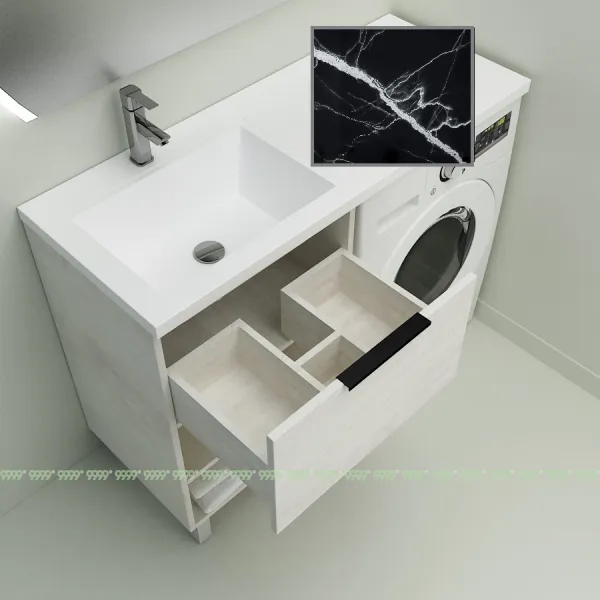 Тумба с умывальником Дана Оптима Люкс 120 напольная (чаша слева) цвет сосна касцина/черный мрамор