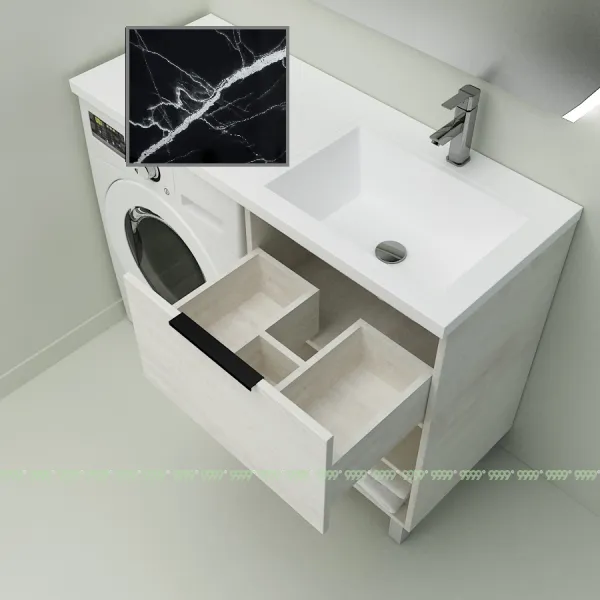 Тумба с умывальником Дана Оптима Люкс 130 напольная (чаша справа) цвет сосна касцина/черный мрамор