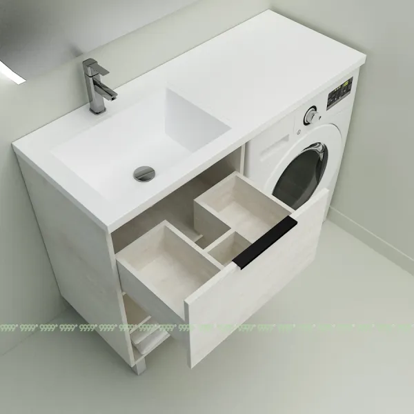 Тумба с умывальником Дана Оптима Люкс 120 напольная (чаша справа) цвет сосна касцина/белый мрамор