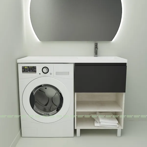 Тумба с умывальником Дана Оптима Люкс 110 напольная (чаша справа) цвет сосна касцина/черный/белый мрамор