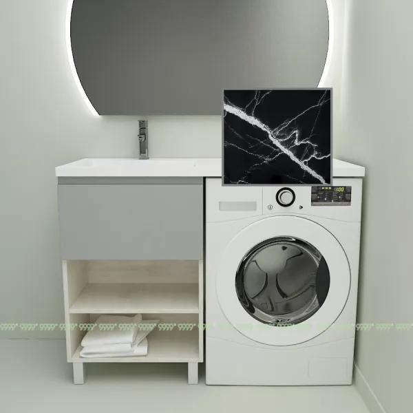 Тумба с умывальником Дана Оптима Люкс 130 напольная (чаша слева) цвет сосна касцина/оникс серый/черный мрамор