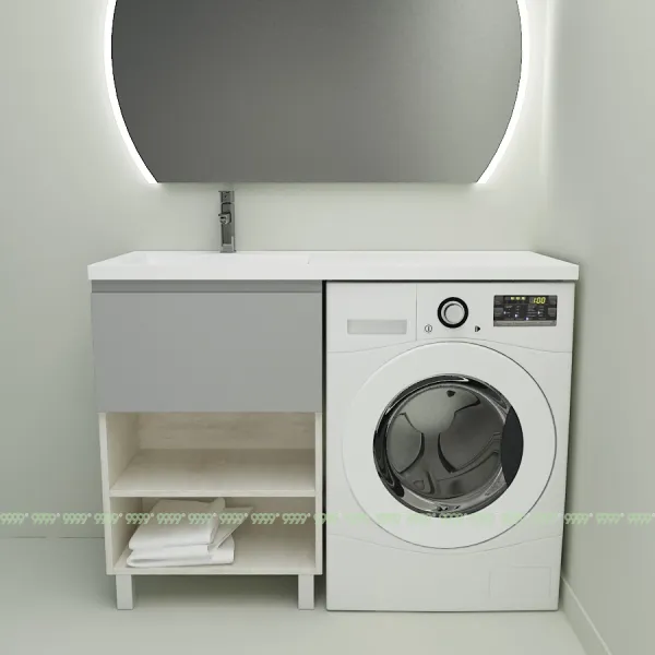 Тумба с умывальником Дана Оптима Люкс 110 напольная (чаша справа) цвет сосна касцина/оникс серый/белый мрамор