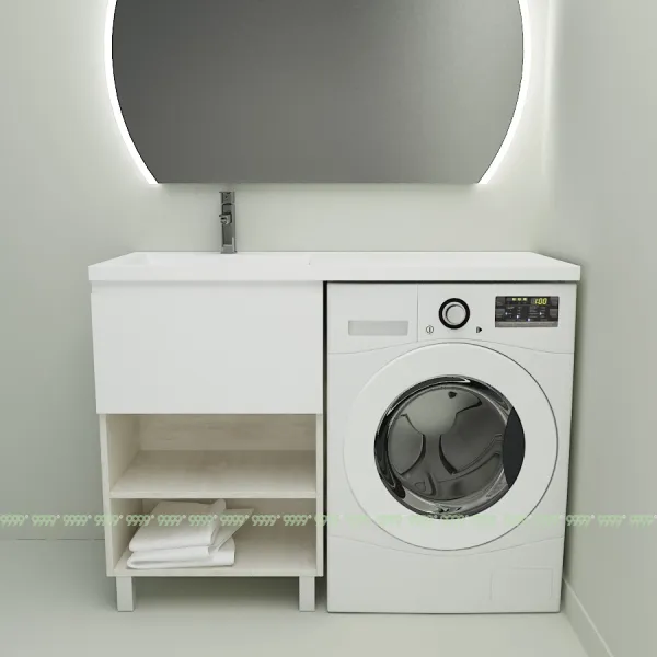 Тумба с умывальником Дана Оптима Люкс 120 напольная (чаша справа) цвет сосна касцина/белый/белый мрамор